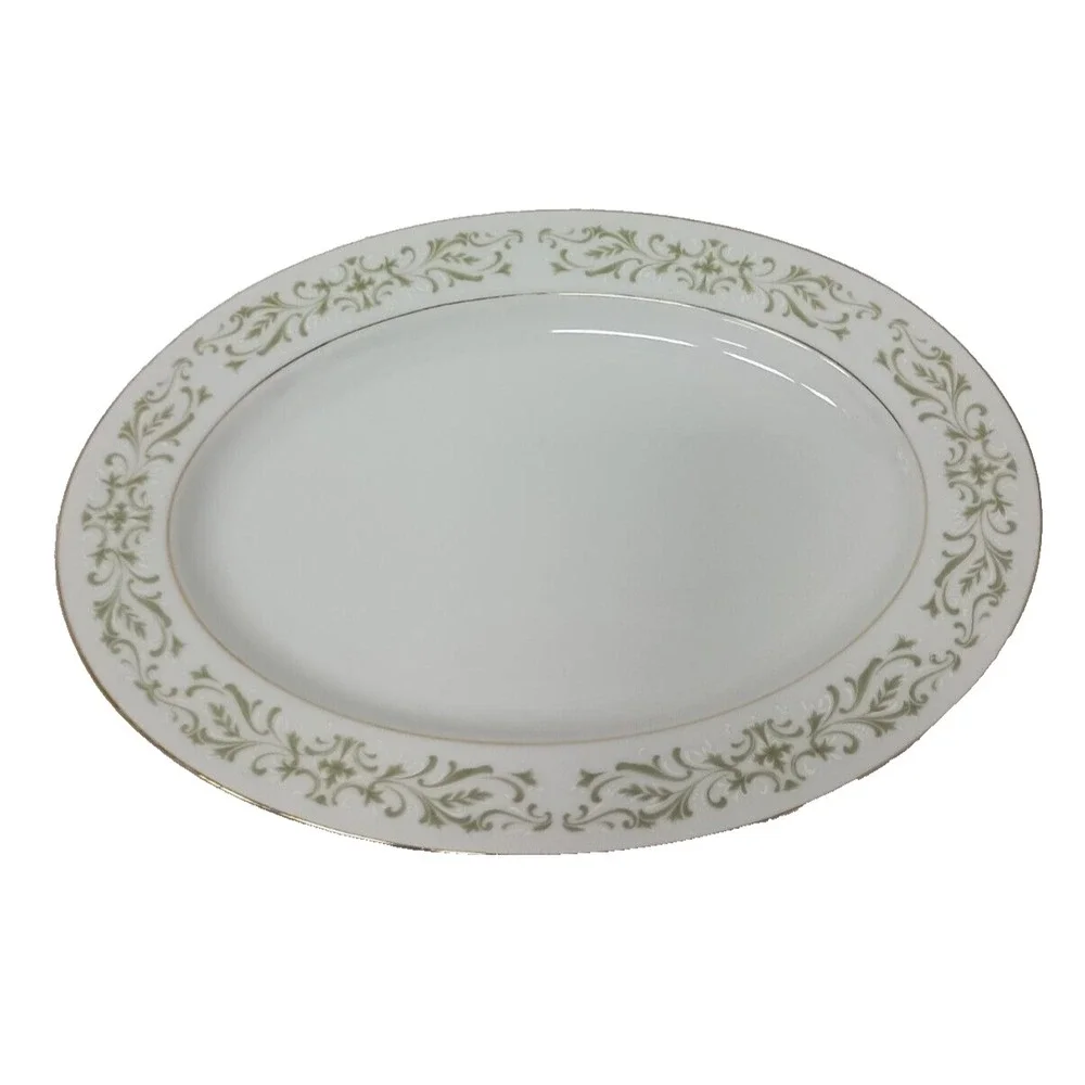 Vintage Allegro Fine China Japan White Porcelain Floral Oval Serving Platter